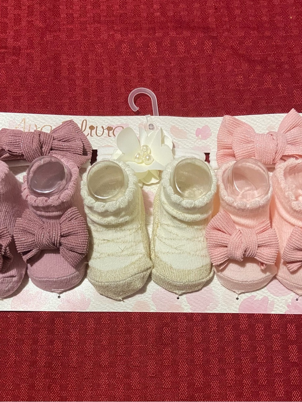 Baby Bow Knit Sock Trio — Pink, Mauve & Cream